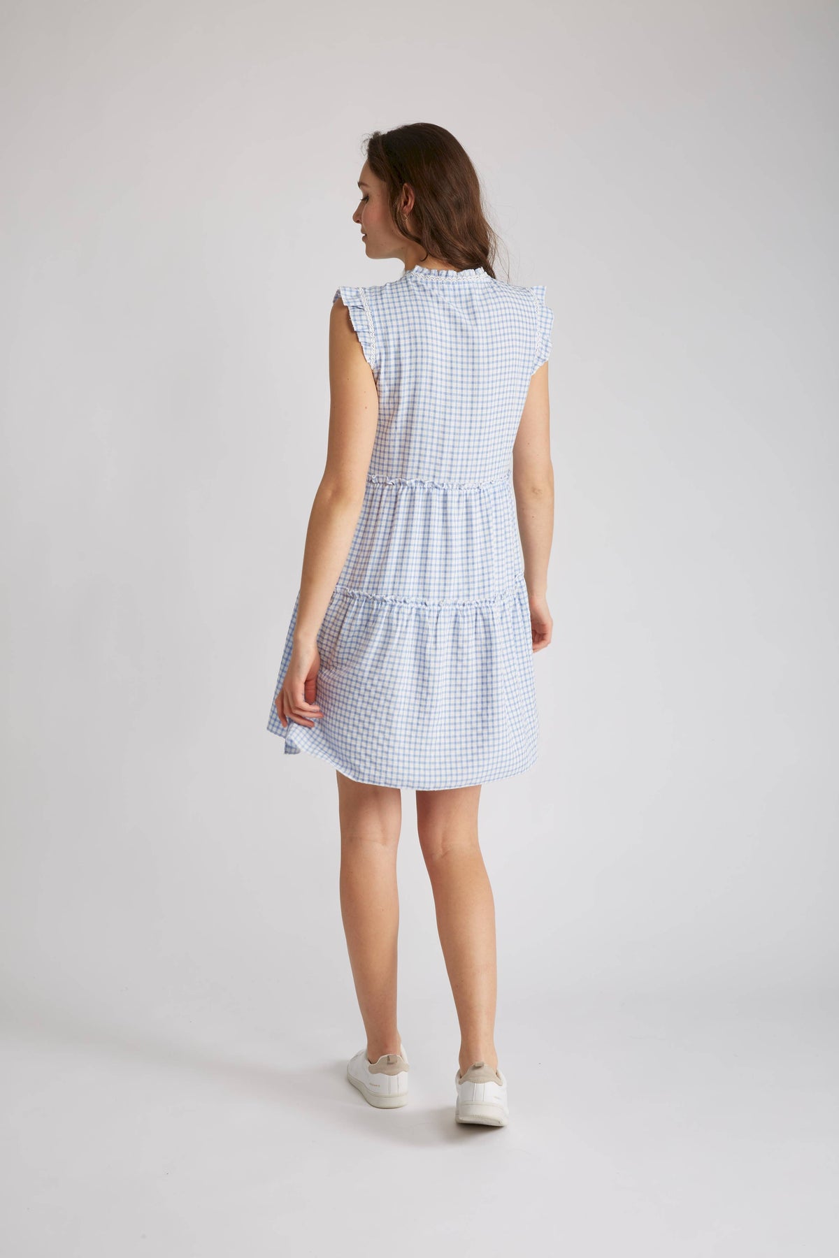 ROBE COURTE SANS MANCHES À CARREAUX VICHY OLIVE