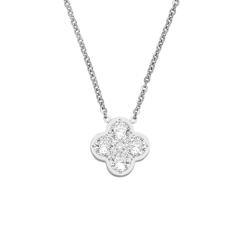 COLLIER TRÈFLE CRISTAL - Plaqué or 18 carats - Fabriqué en Allemagne