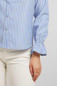 Blue Pinstripe Shirt, trumpet sleeves, 100% cotton - Andy & Lucy Paris