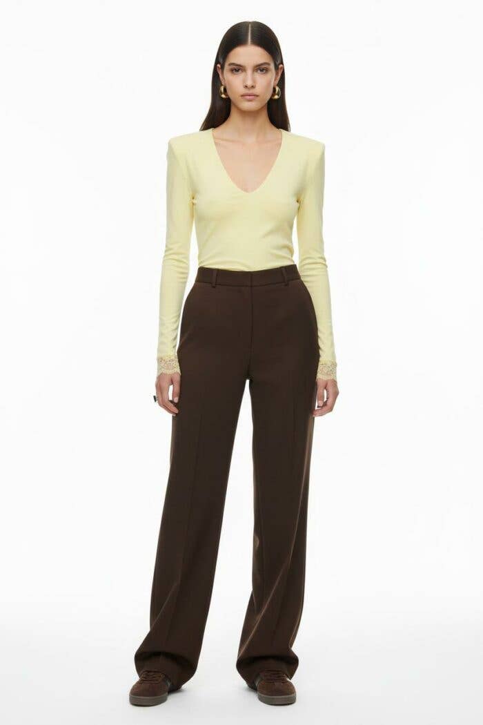 YELLOW LONG-SLEEVED LACE BLOUSE - V-NECK - PARIS