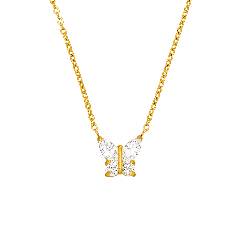 COLLIER PAPILLON ÉTINCELANT | Plaqué Or 18K. Fabriqué en Allemagne