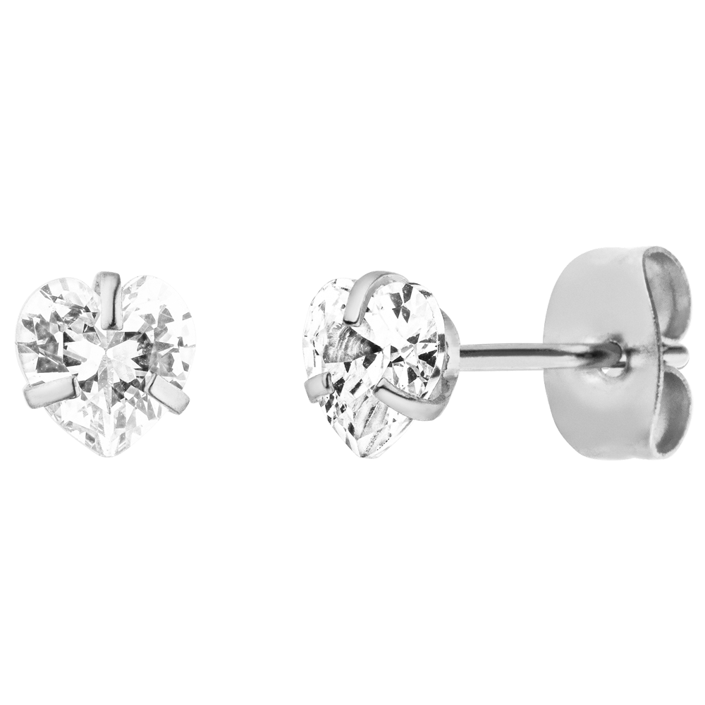 SHINY HEART EARRINGS WITH STONE - 18K gold plated - 5 mm - Made in Germany