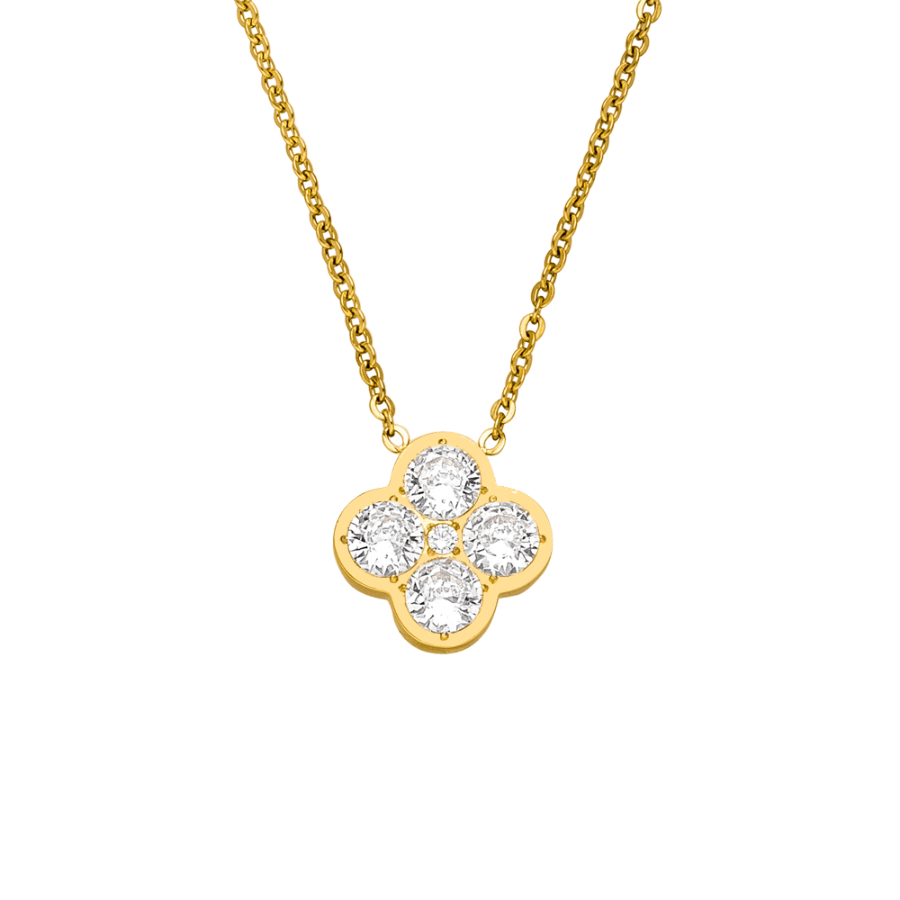 COLLIER TRÈFLE CRISTAL - Plaqué or 18 carats - Fabriqué en Allemagne