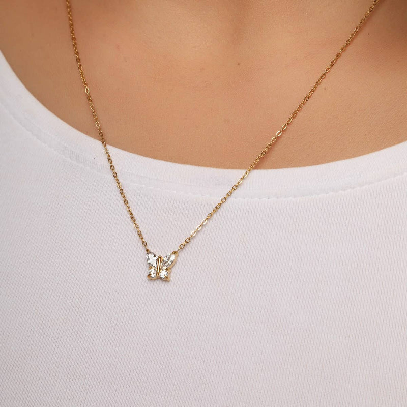 GLANZEND BUTTERFLY HALSKETTING | 18K verguld. Gemaakt in Duitsland
