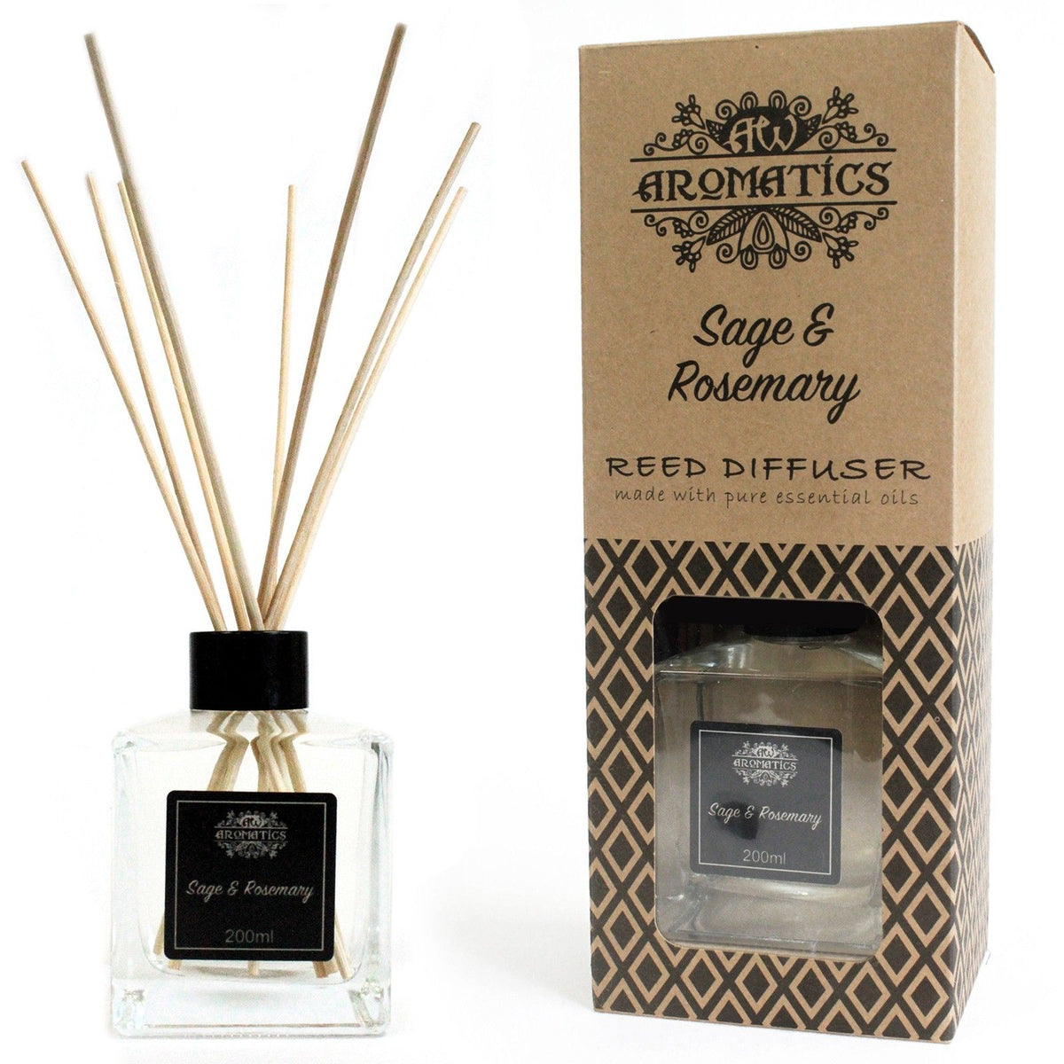 DIFFUSEUR D'HUILES ESSENTIELLES BÂTONNETS- SAUGE & ROMARIN 200ML- Fabriqué en Angleterre