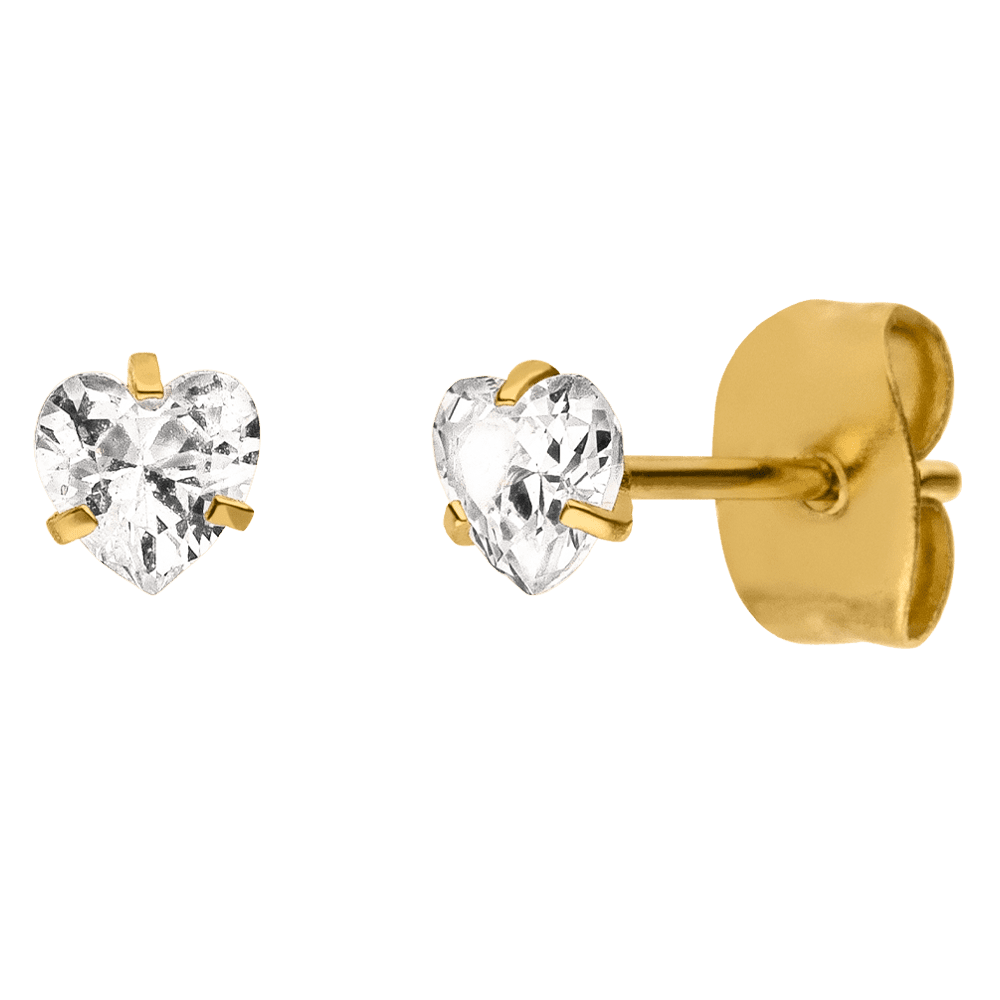 SHINY HEART EARRINGS WITH STONE - 18K gold plated - 5 mm - Made in Germany