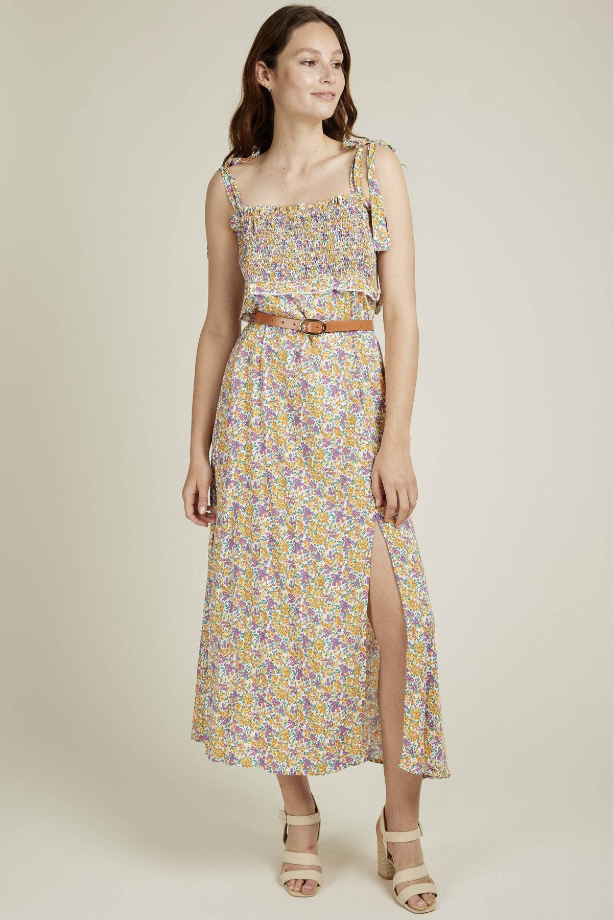 ROBE LONGUE ET FLUIDE EN VISCOSE À IMPRIMÉ FLEURI