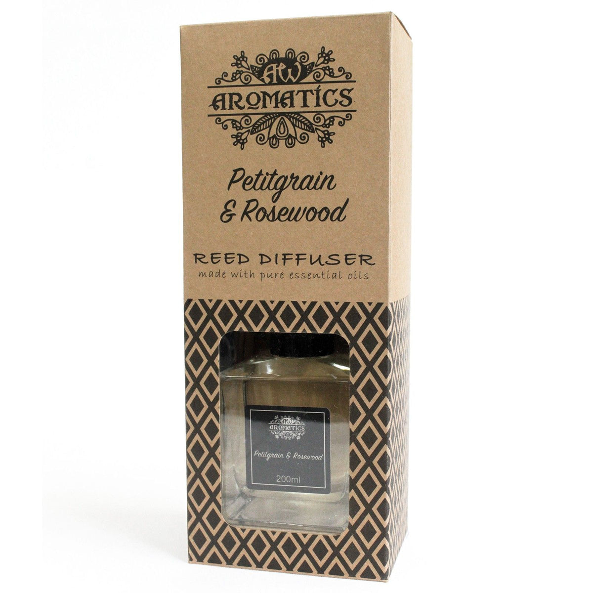 DIFFUSEUR D'HUILES ESSENTIELLES BÂTONNETS - PETIT-GRAIN & BOIS DE ROSE - 200ml - Fabriqué en Angleterre