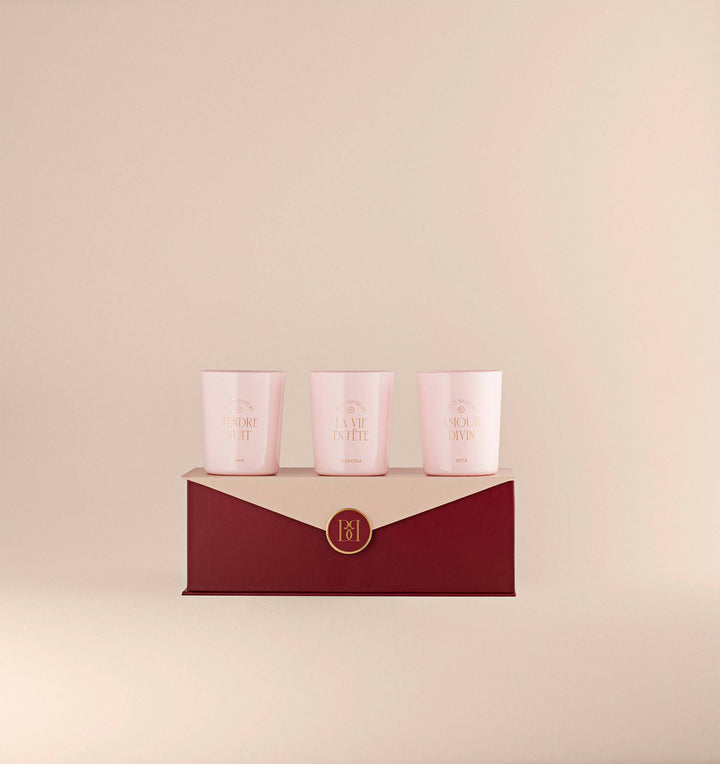 Conjunto de três velas perfumadas AVA - RITA - ISADORA - BUGAIA PARIS. Não testado em animais