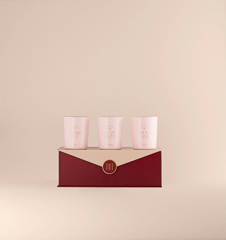 Conjunto de três velas perfumadas AVA - RITA - ISADORA - BUGAIA PARIS. Não testado em animais
