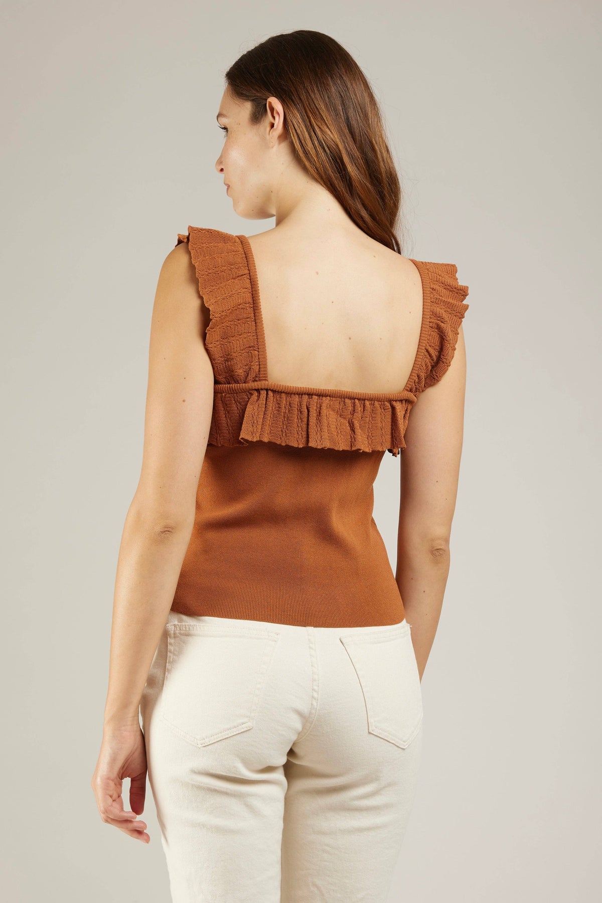 TOP BABADOS - CAMEL Chandail en maille de dentelle et volants