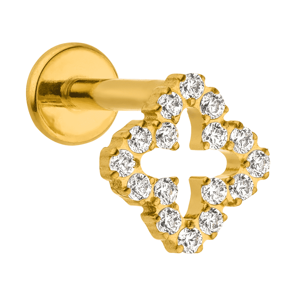 PIERCING OREILLE Trèfle en titane : Plaqué or 18K - 8 mm Fabriqué en Allemagne