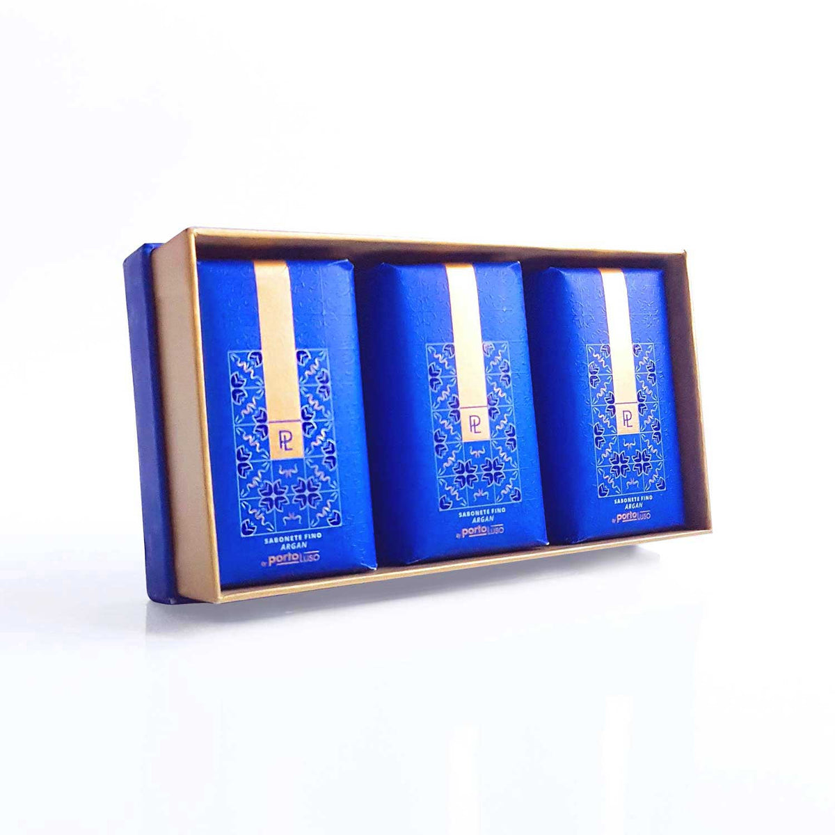 SOAP PORTO LUSO BOX 03 SOAPS AZULEJOS, Argan Flower scent, revitalising, moisturising, with a soft and delicate texture. Not tested on animals