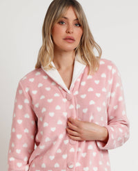 Pijama Feminino de Inverno Admas Rosa com Corações, Botões e Calça Comprida