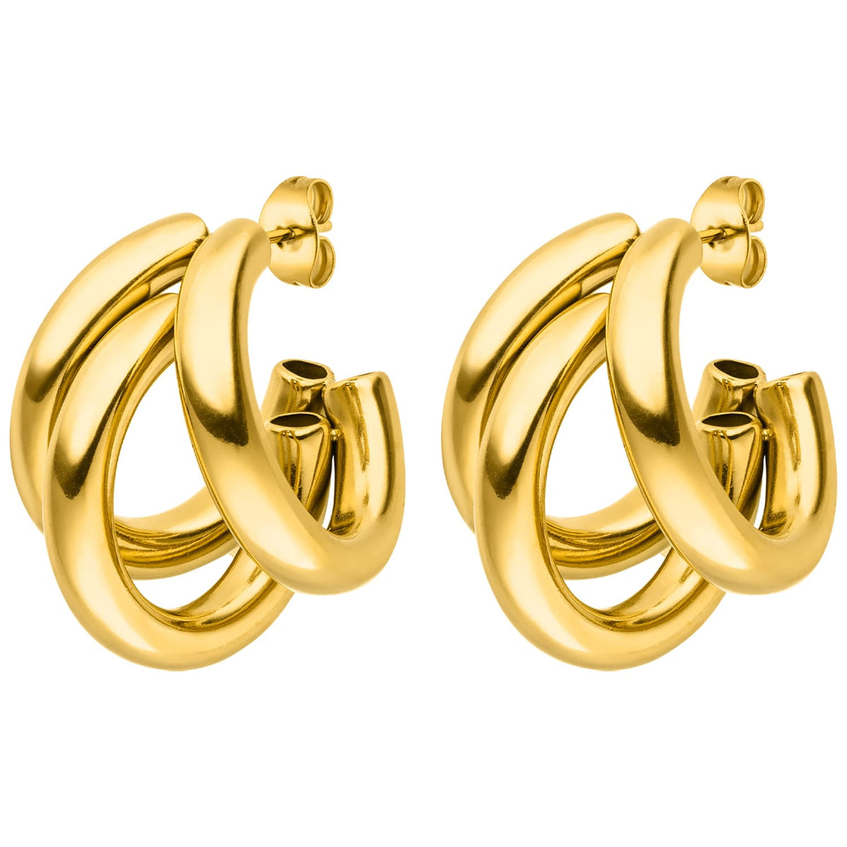 Boucles d'oreilles triples plaquées or 18 carats - Fabriquées en Allemagne