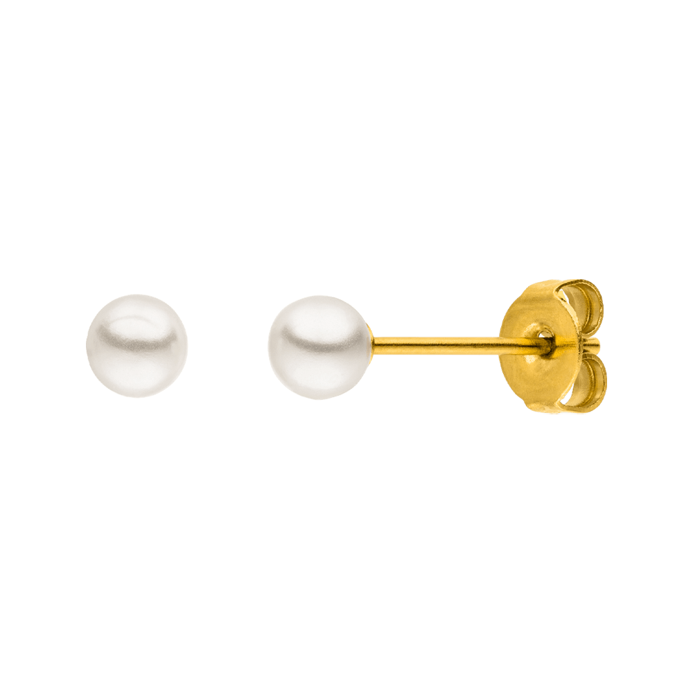 BOUCLES D'OREILLES EN PERLE - Plaqué or 18 carats / 6mm - Fabriquées en Allemagne