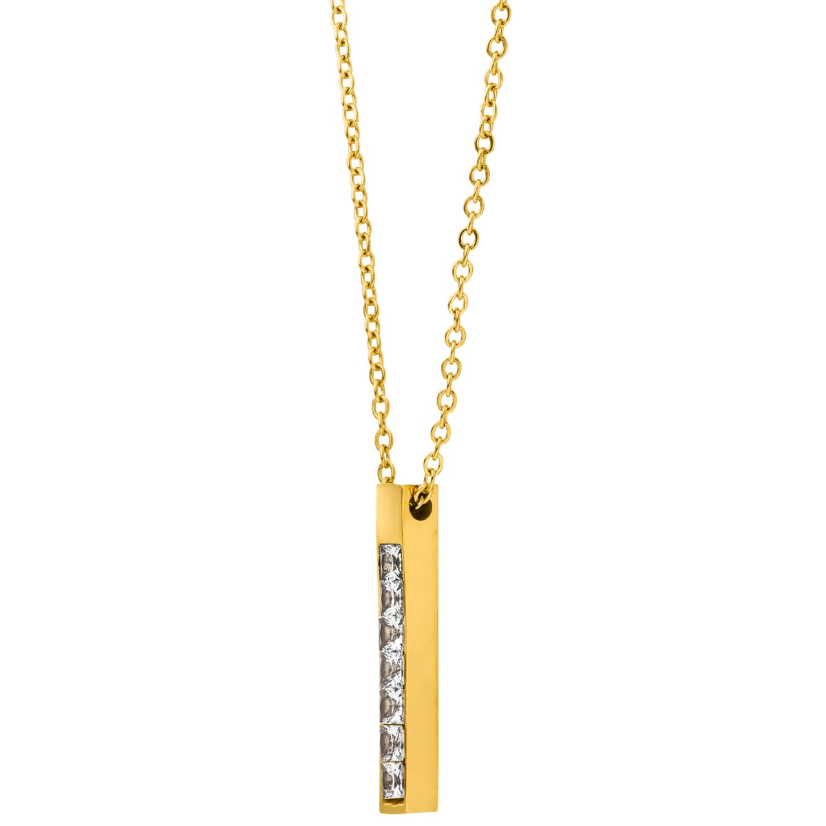 COLLIER BARRE EN ZIRCON - Plaqué or 18 carats - Fabriqué en Allemagne