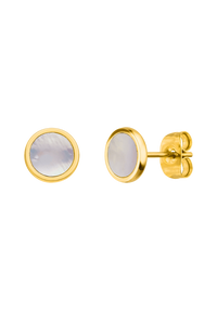 WHITE SHIMMER BUTTON EARRINGS with 18K gold plating -Made in Germany