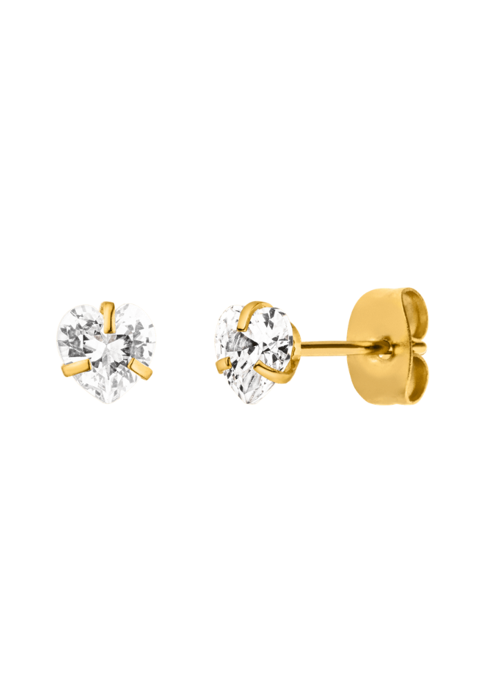 SHINY HEART EARRINGS WITH STONE - 18K gold plated - 5 mm - Made in Germany