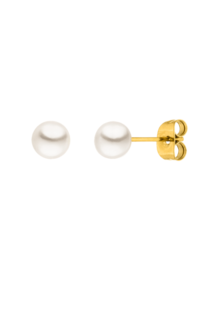 BOUCLES D'OREILLES EN PERLE - Plaqué or 18 carats / 6mm - Fabriquées en Allemagne