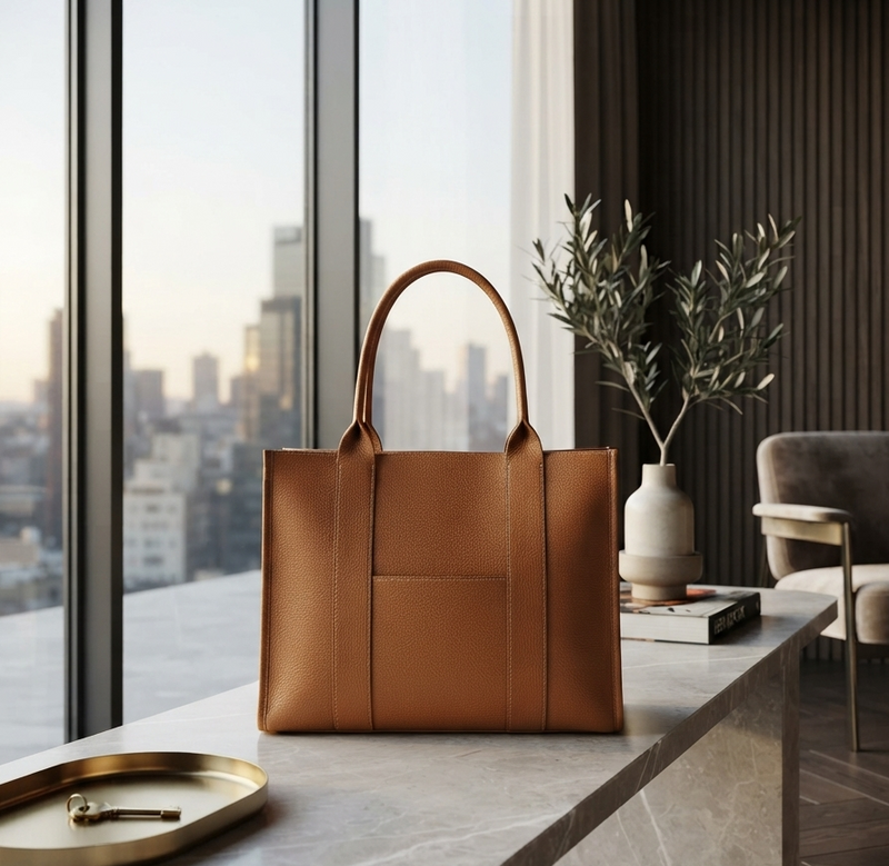 BRIGITTE ECHTE LEER TOTE BAG, SUIE VALENTINI. GEMAKT IN ITALIË