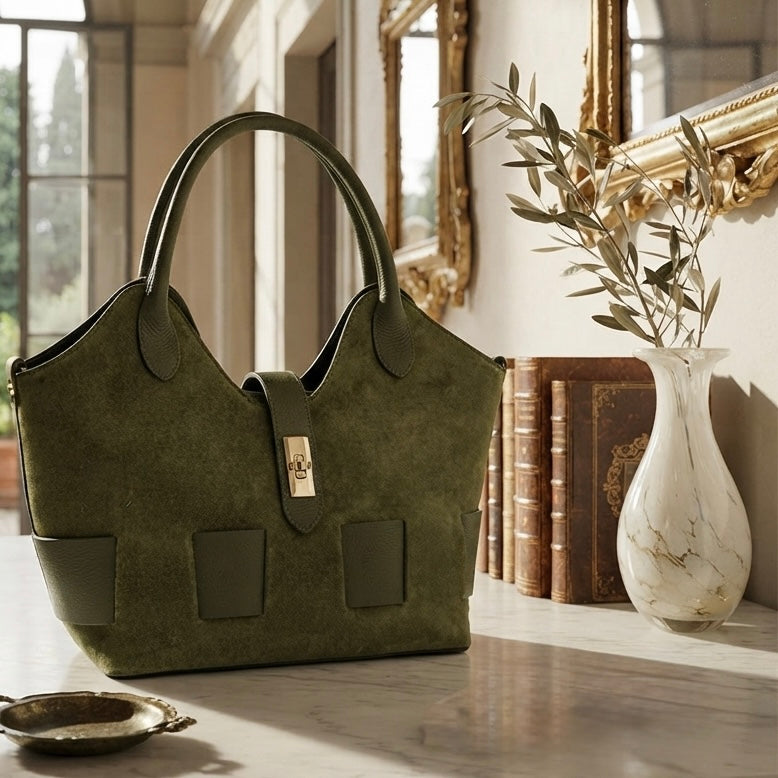 SAC BRIGITTE EN CUIR SUÉDÉ AVEC BANDOULIÈRE.FABRIQUÉ EN ITALIE