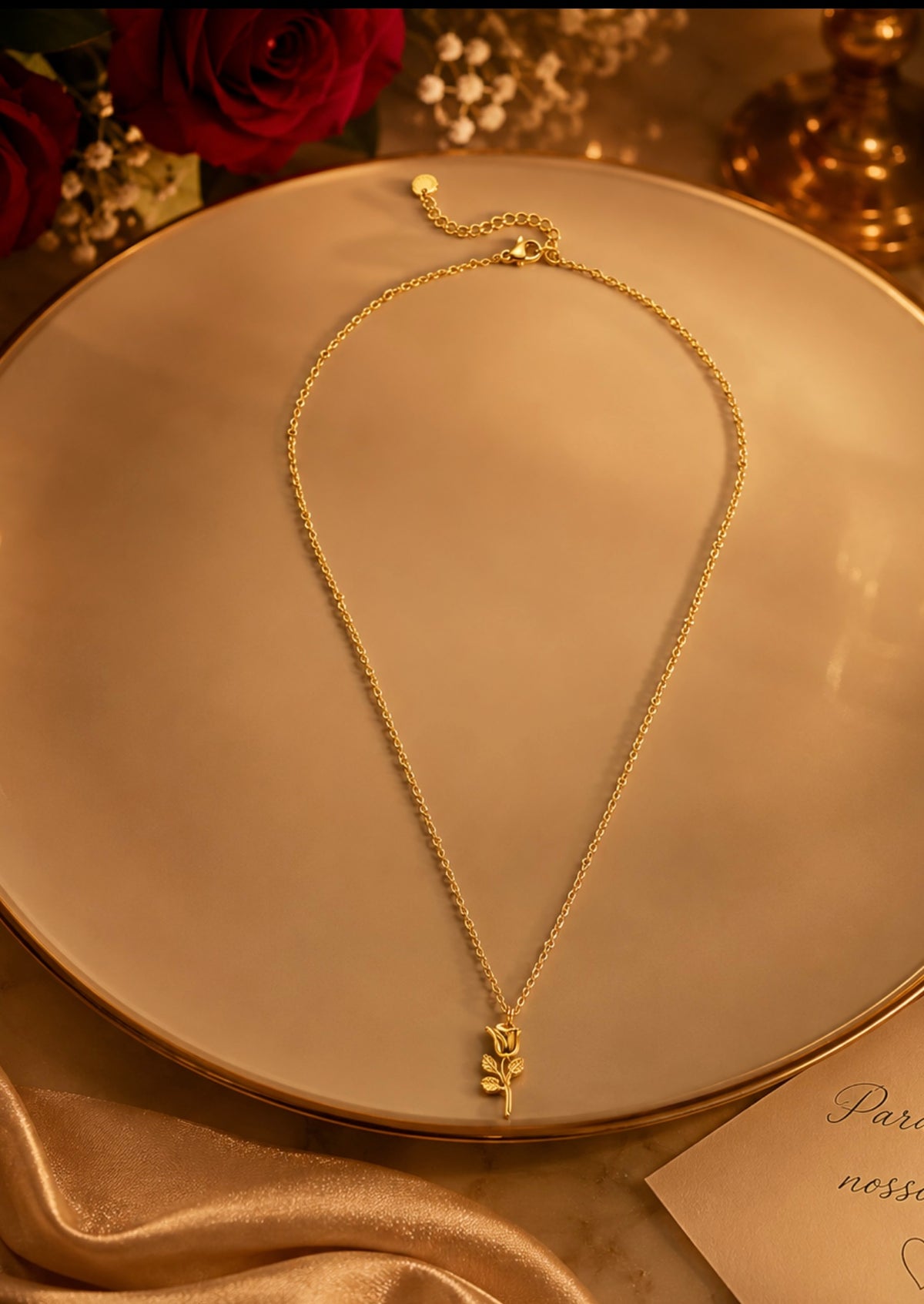 COLLIER ROSE | Plaqué or 18 carats - Fabriqué en Allemagne