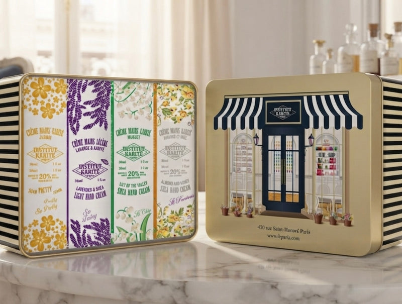 IKP SHOP METALBOX, PARISIJSE STIJL - 4 Handcrèmes 30ML. Gemaakt in Frankrijk