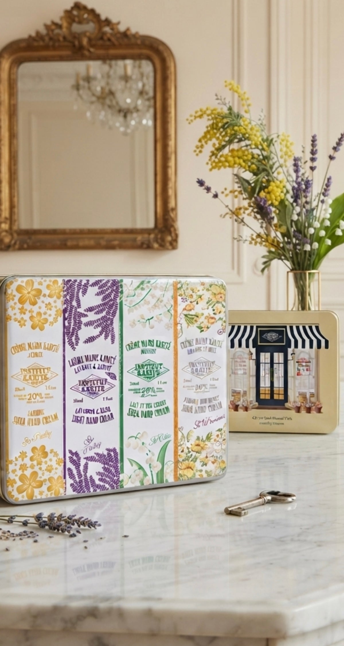 HAND CREAM COLLECTION -IKP SHOP METAL BOX, PARISIAN STYLE - 4 Hand Creams 30ML. Made in France. Institut Karité Paris