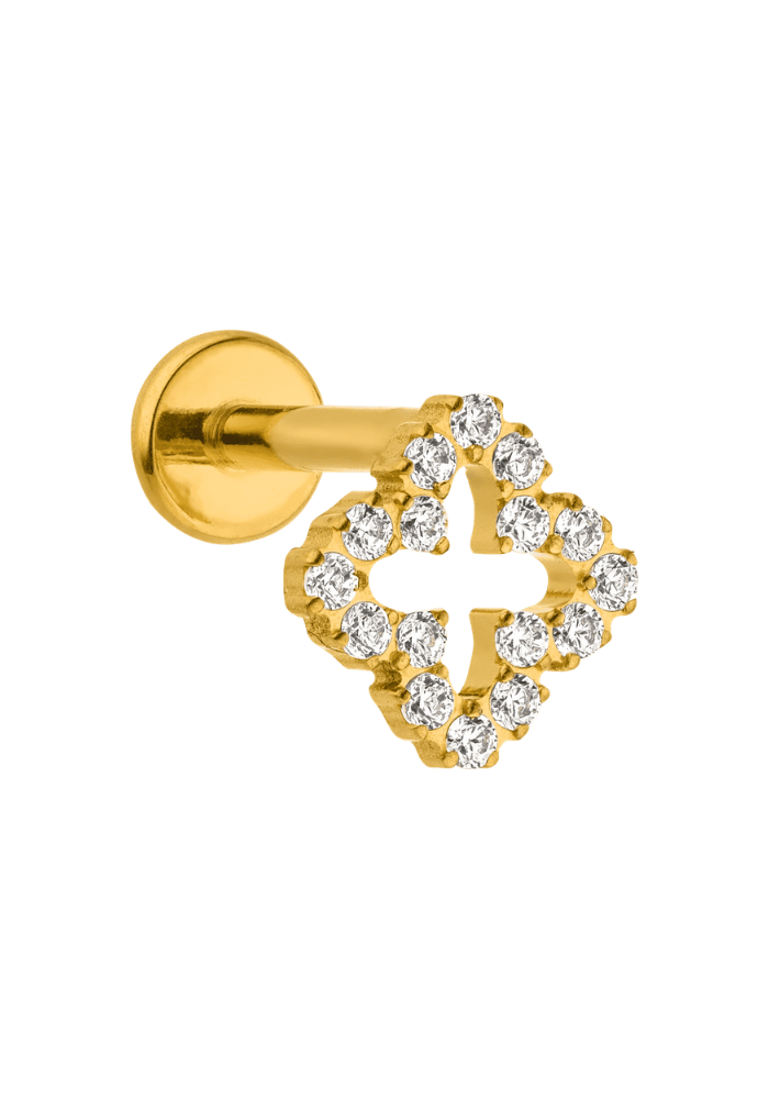 PIERCING OREILLE Trèfle en titane : Plaqué or 18K - 8 mm Fabriqué en Allemagne