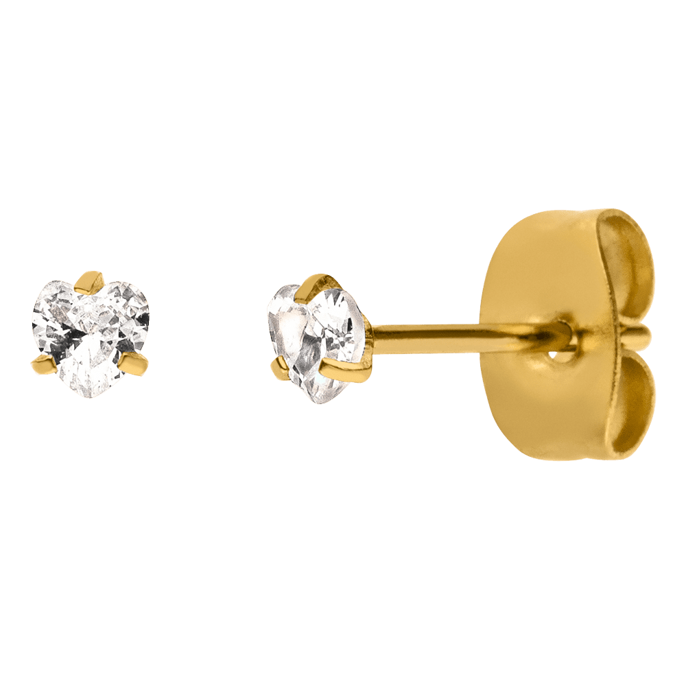 SHINY HEART EARRINGS WITH STONE - 18K gold plated - 5 mm - Made in Germany