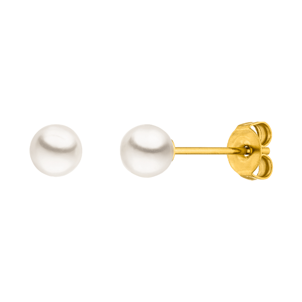 BOUCLES D'OREILLES EN PERLE - Plaqué or 18 carats / 6mm - Fabriquées en Allemagne