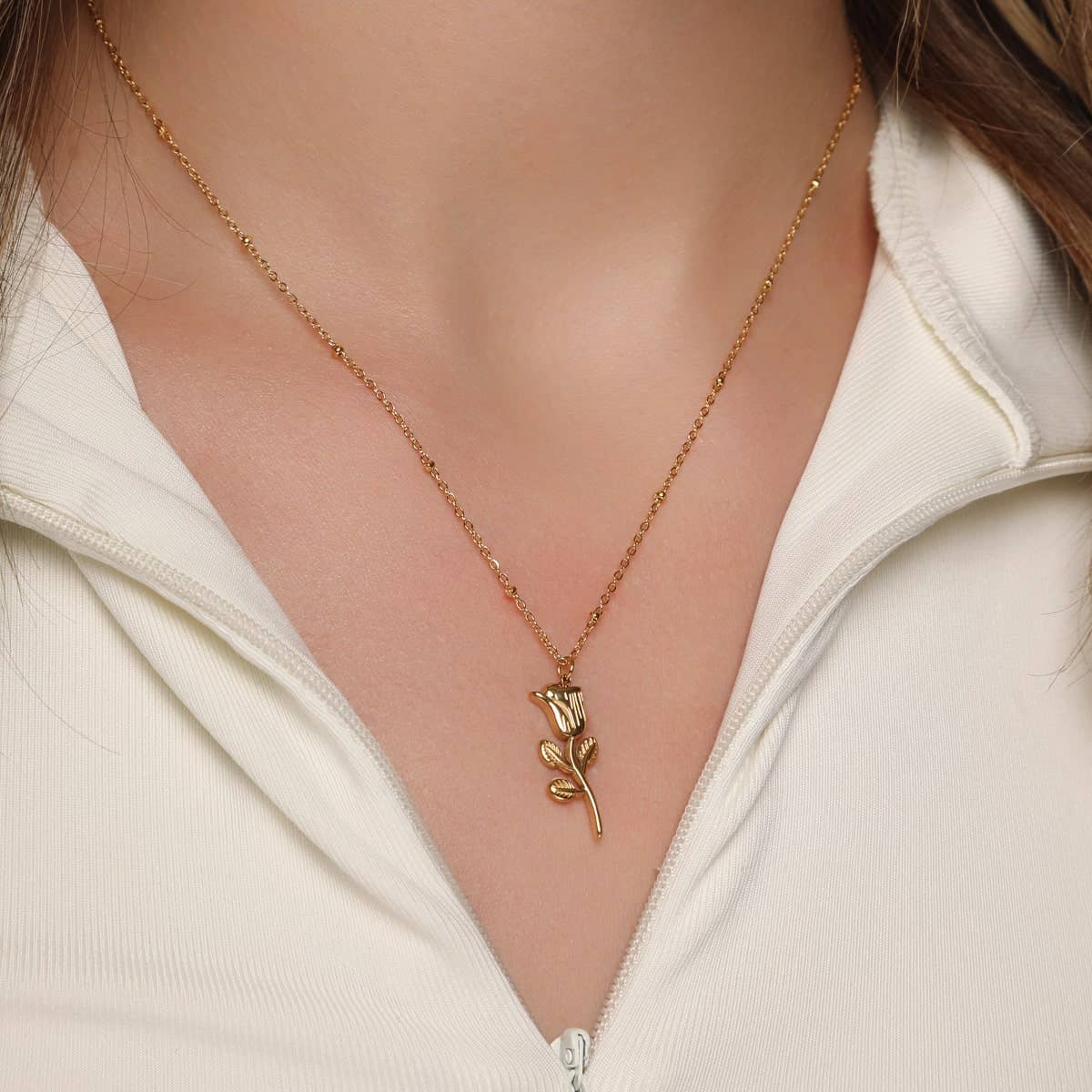 COLLIER ROSE | Plaqué or 18 carats - Fabriqué en Allemagne