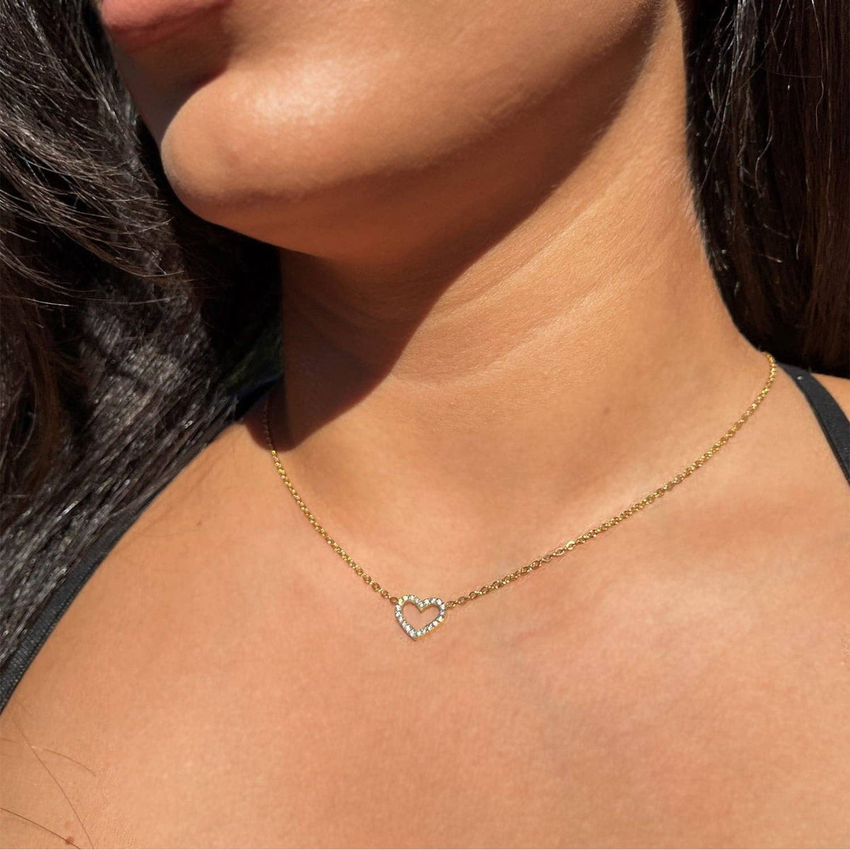 COLLIER CŒUR OXYDES DE ZIRCONIUM plaqué or 18 carats - Fabriqué en Allemagne