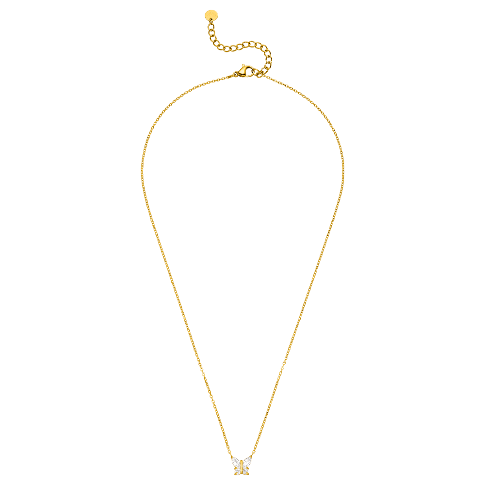 COLLIER PAPILLON ÉTINCELANT | Plaqué Or 18K. Fabriqué en Allemagne