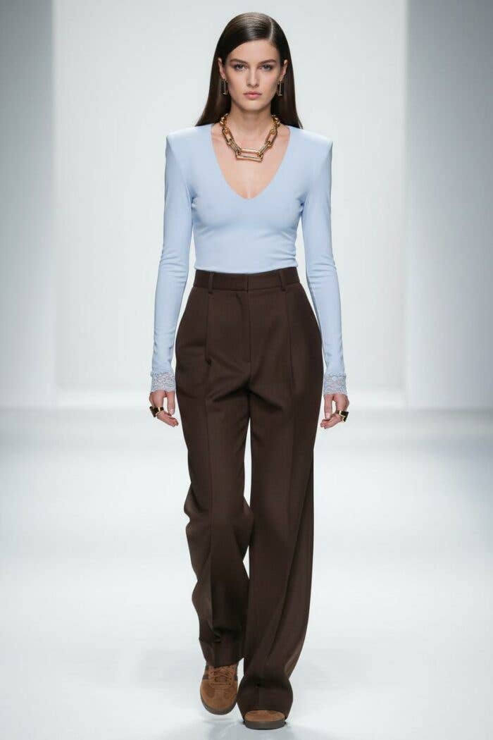 LONG-SLEEVED BLUE LACE V-NECK BLOUSE - PARIS