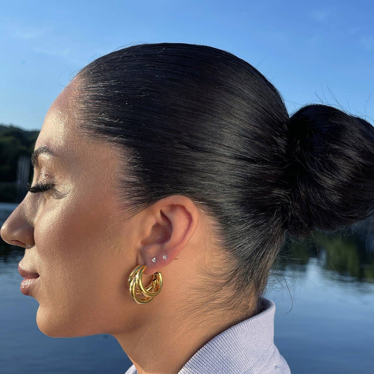 Boucles d'oreilles triples plaquées or 18 carats - Fabriquées en Allemagne