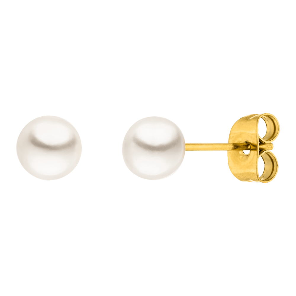 BOUCLES D'OREILLES EN PERLE - Plaqué or 18 carats / 6mm - Fabriquées en Allemagne
