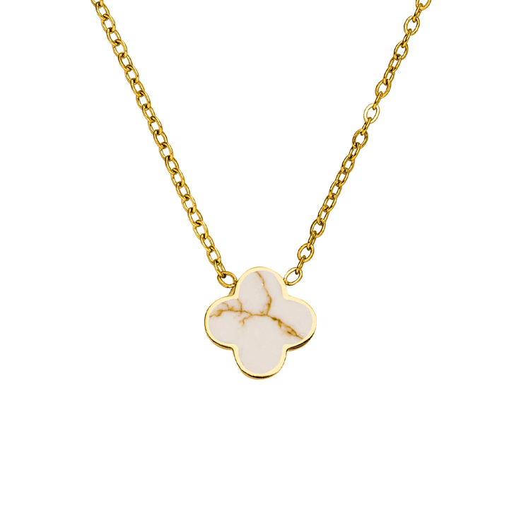 COLAR TREVO BRANCO COM DOURADO  com banho de ouro 18K - Fabricado em Alemanha