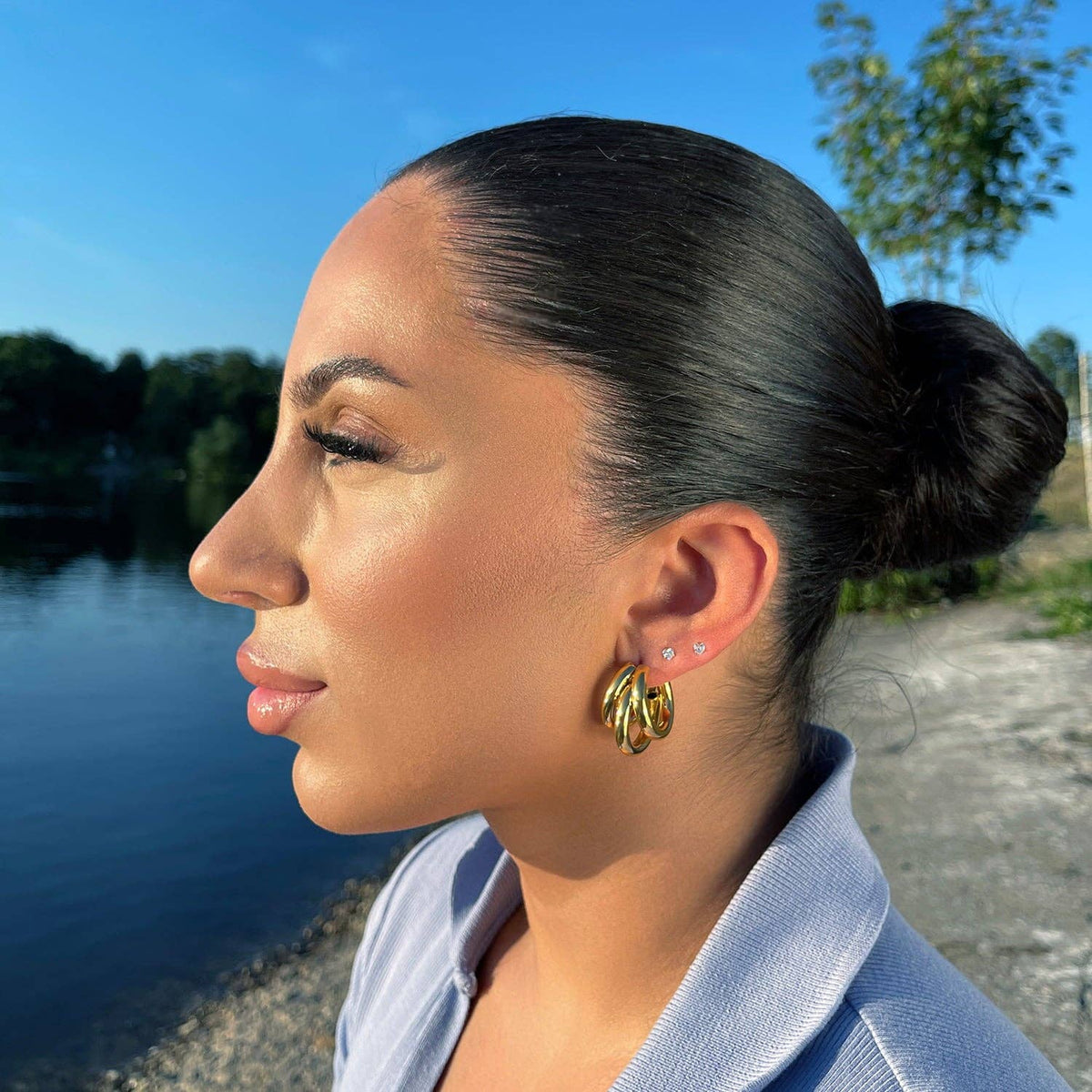 Boucles d'oreilles triples plaquées or 18 carats - Fabriquées en Allemagne