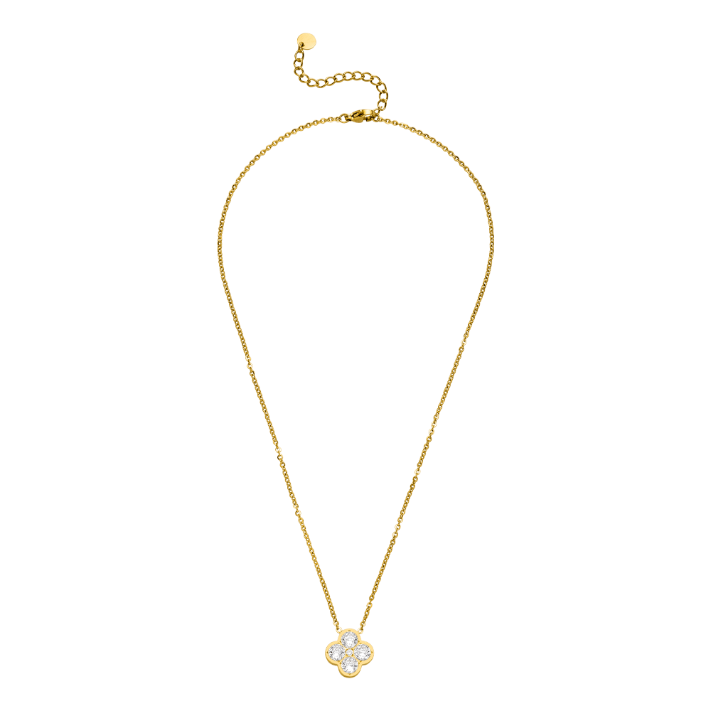 COLLIER TRÈFLE CRISTAL - Plaqué or 18 carats - Fabriqué en Allemagne