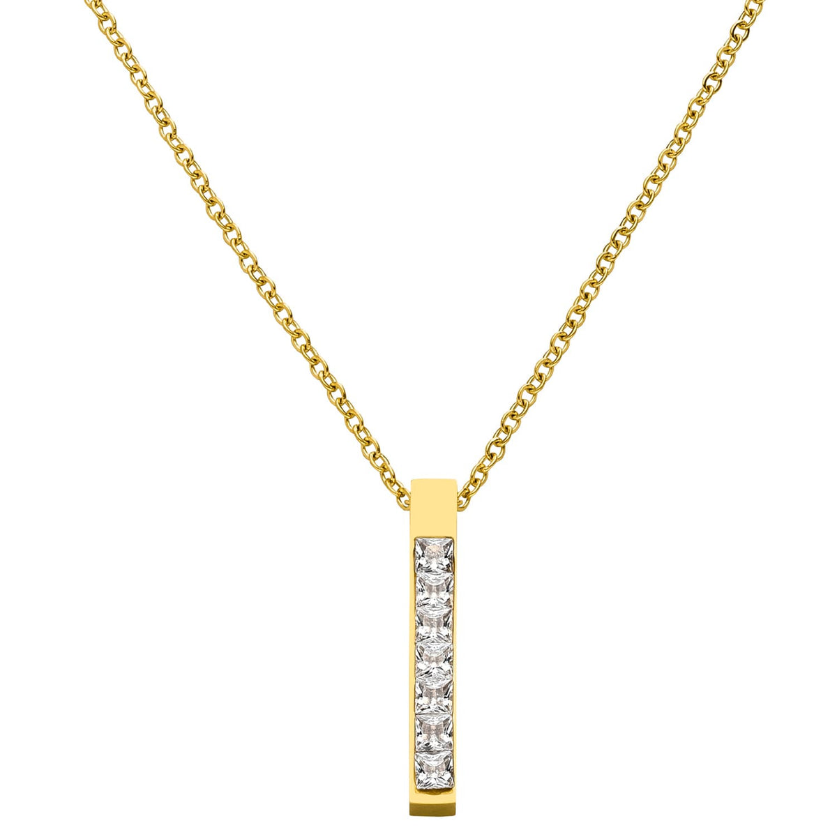 COLLIER BARRE EN ZIRCON - Plaqué or 18 carats - Fabriqué en Allemagne