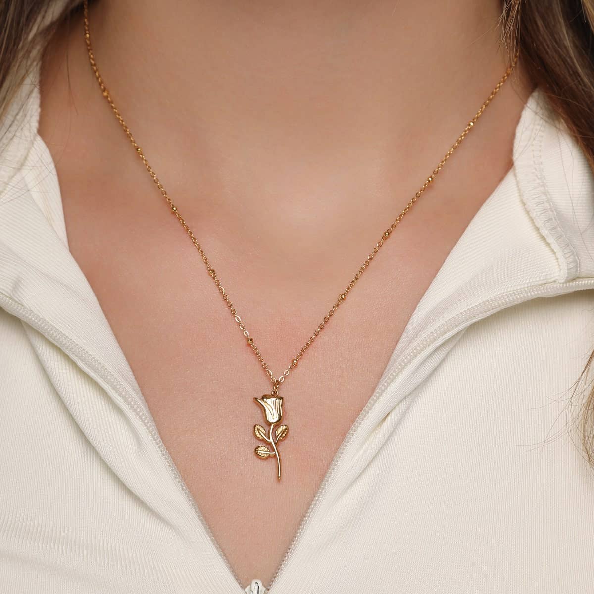 COLLIER ROSE | Plaqué or 18 carats - Fabriqué en Allemagne