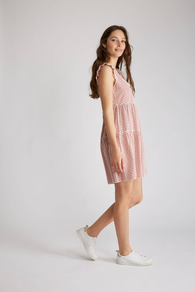 OLIEBLOEMKLEED - korte mouwen zonder mouwen met vichy geruite print