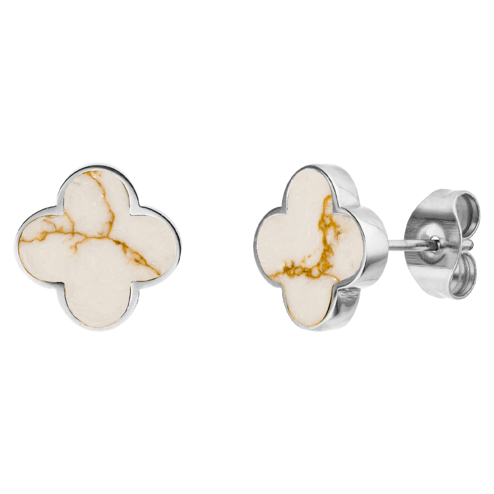 BOUCLES D'OREILLES TRÈFLE BLANC plaquées or 18 carats - Fabriquées en Allemagne