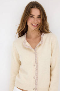 Cardigan Feminino de Tricô Andy & Lucy Paris com Babados Xadrez