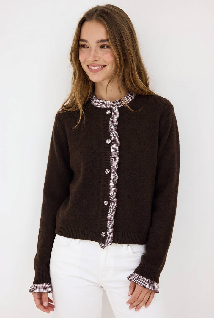 Cardigan Feminino de Tricô Andy & Lucy Paris com Babados Xadrez