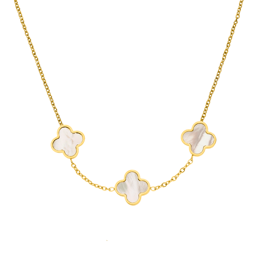 COLLIER TROIS TRÈFLES Plaqué Or 18 carats - Fabriqué en Allemagne.