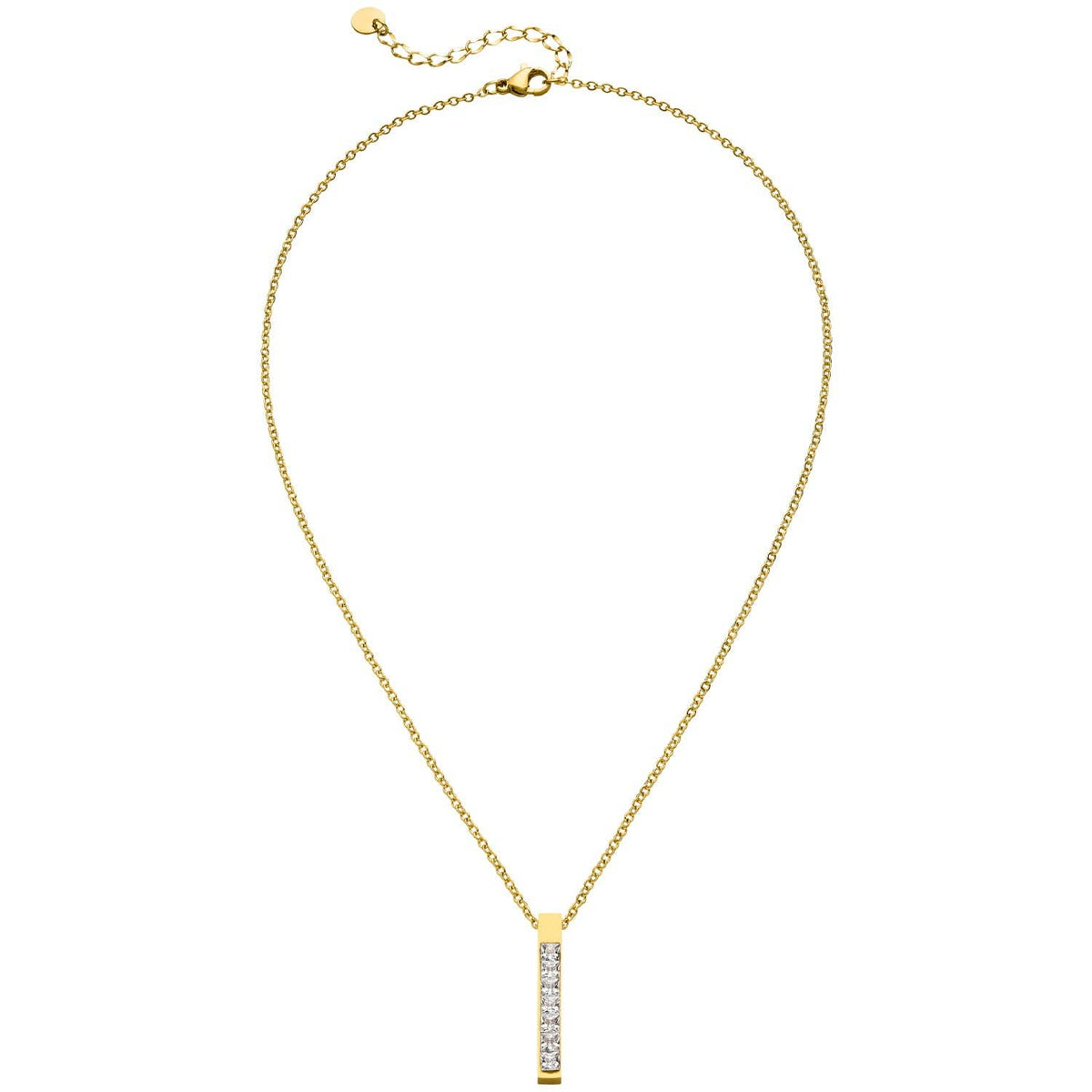COLLIER BARRE EN ZIRCON - Plaqué or 18 carats - Fabriqué en Allemagne