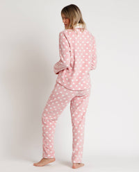 Pijama Feminino de Inverno Admas Rosa com Corações, Botões e Calça Comprida